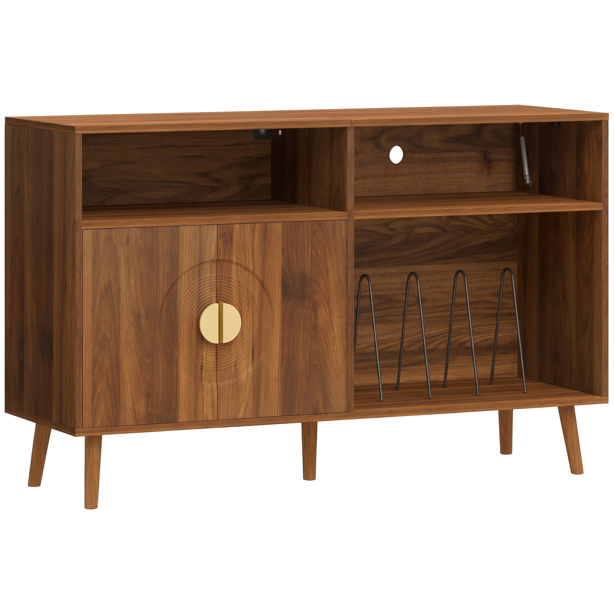 HOMCOM Record Player Stand, Vinyl Record Holder with Storage Holds Up to 300 Albums with Flip-Top Compartment, Walnut