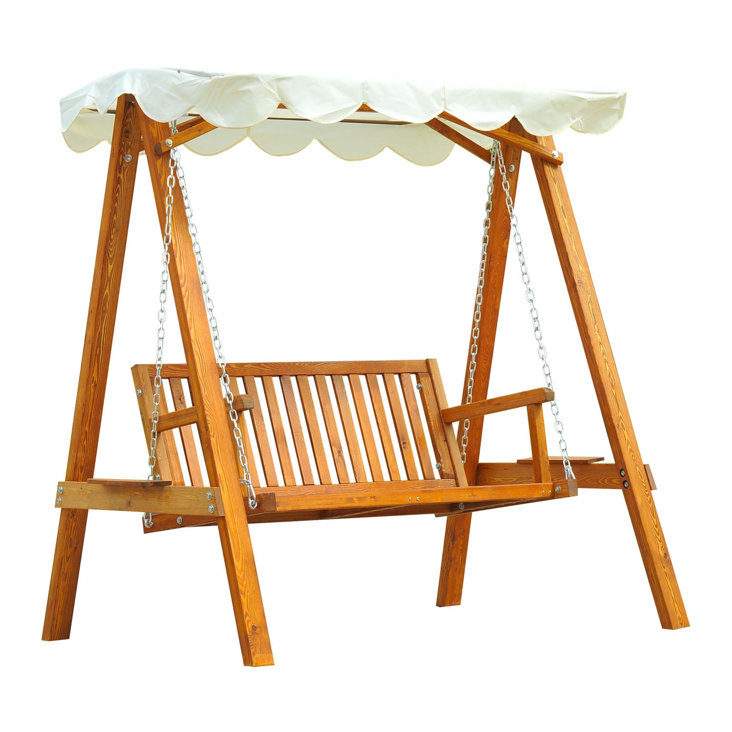 Outsunny 2 Seater Garden Swing Seat with Canopy, Wooden Swing Chair, Outdoor Hammock Bench for Balcony Patio Porch, Cream White Default Title