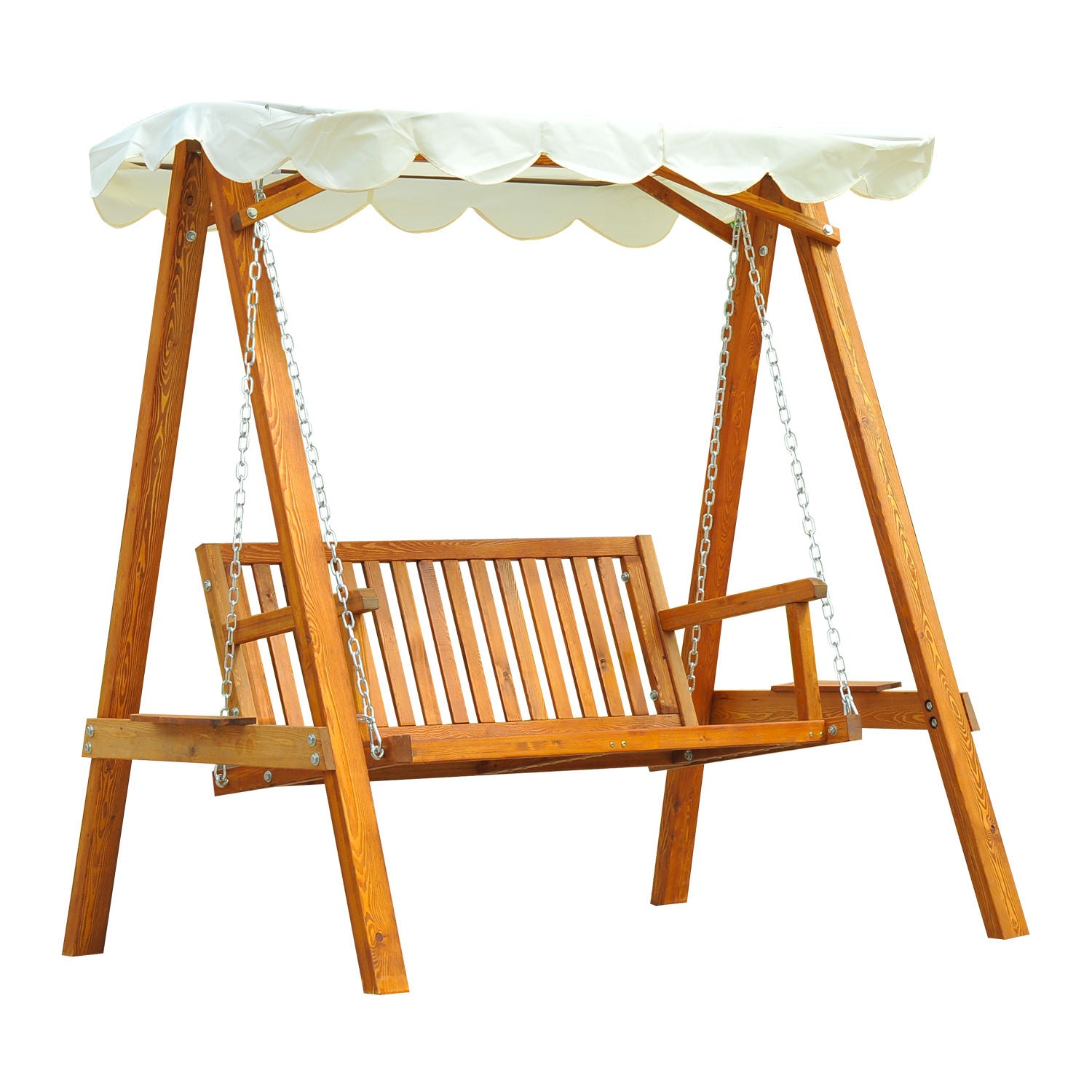 Outsunny 2 Seater Garden Swing Seat with Canopy, Wooden Swing Chair, Outdoor Hammock Bench for Balcony Patio Porch, Cream White Default Title