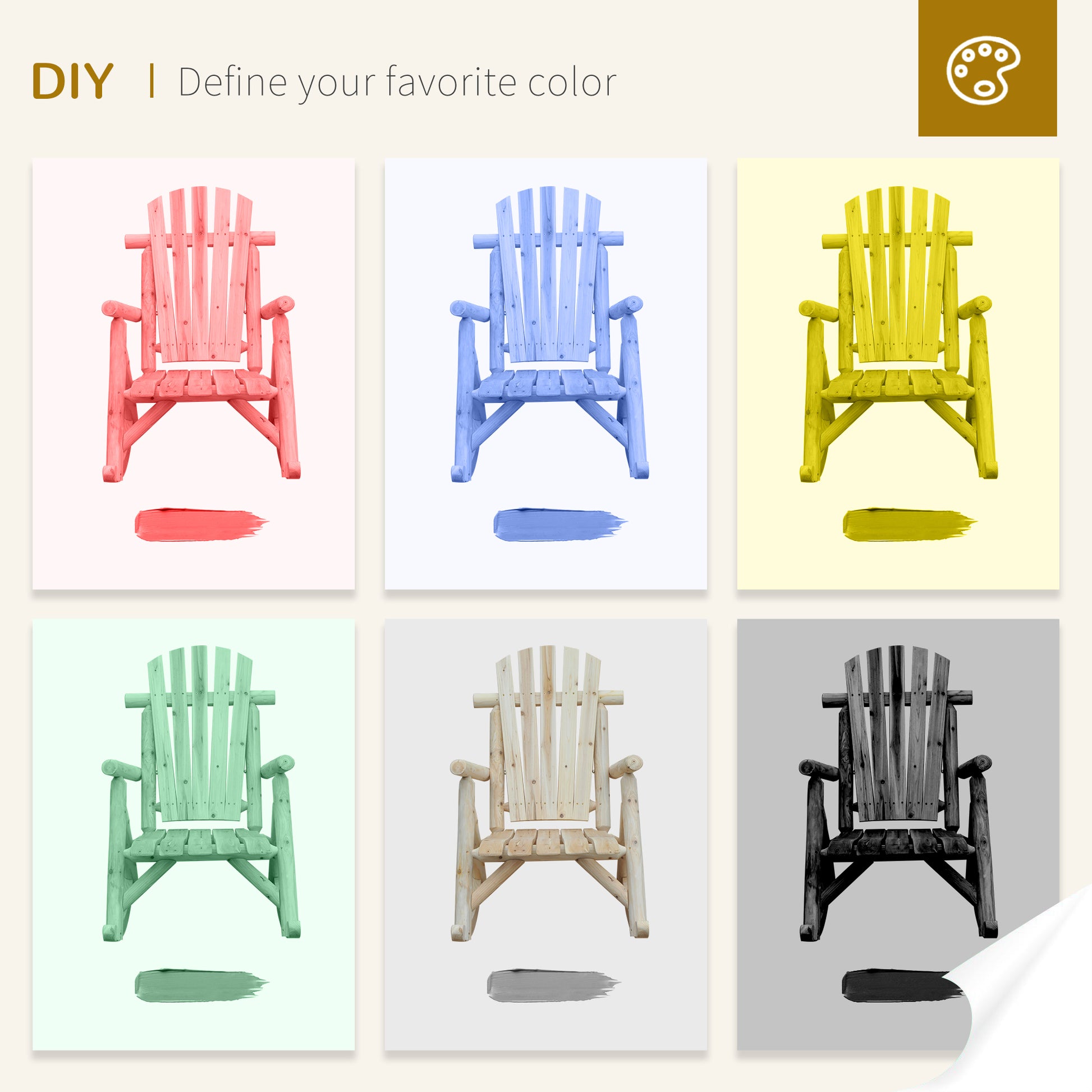 Outsunny 2 Piece Adirondack Chair Cedar Wood Ergonomic Rocking Chair Porch Rocker Garden Traditional - Burlywood