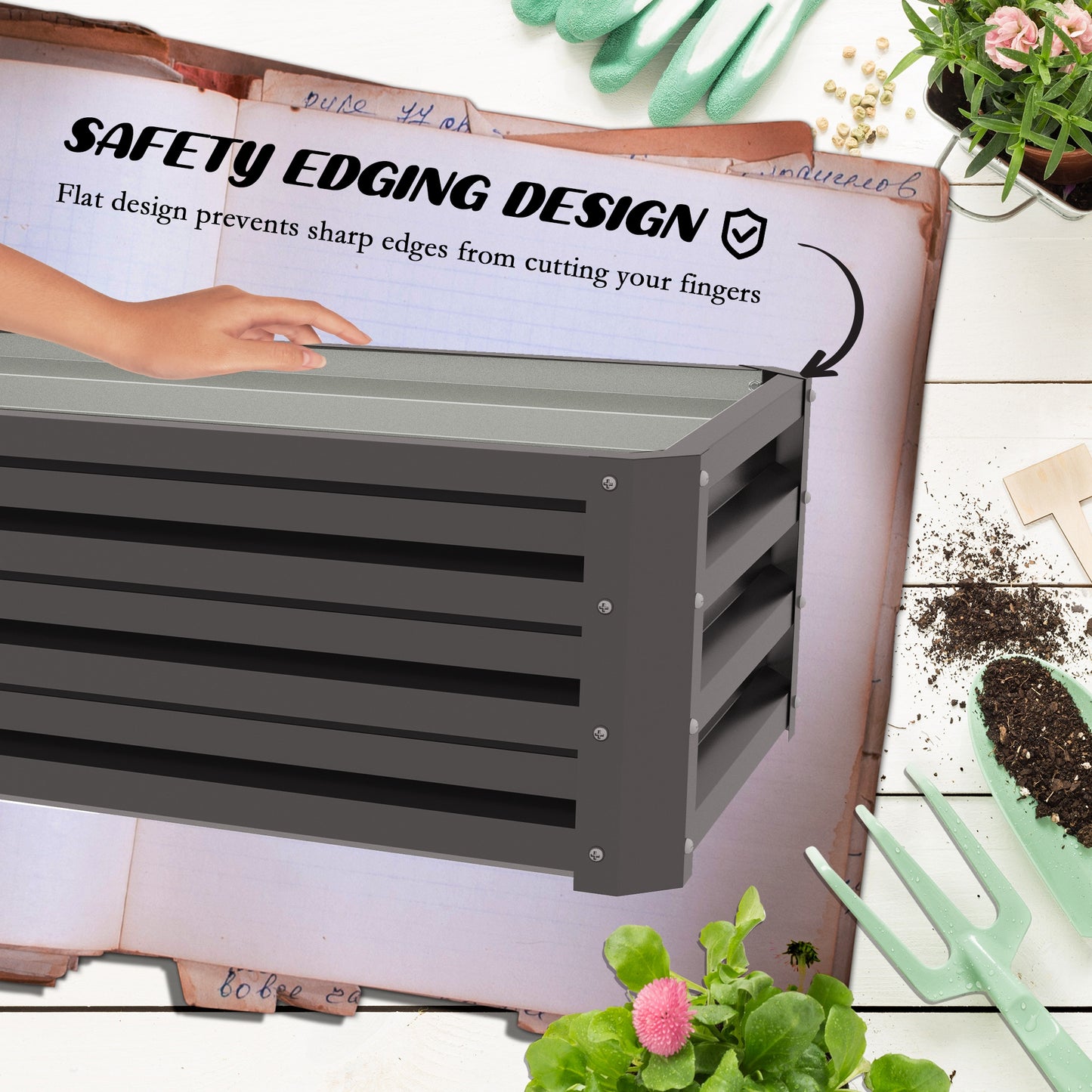 Outsunny Set of Two 110 x 50cm Steel Planter Boxes -  Dark Grey