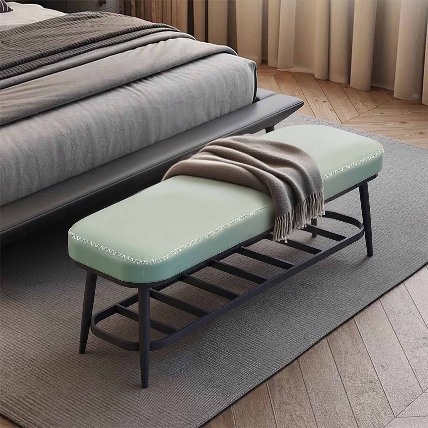 HOMCOM PU Leather Shoe Storage Bench - Green