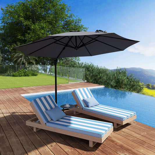 Outsunny 3(m) Offset Parasol Cantilever Hanging Umbrella 360Â° Rotation w/ Base Dark Grey