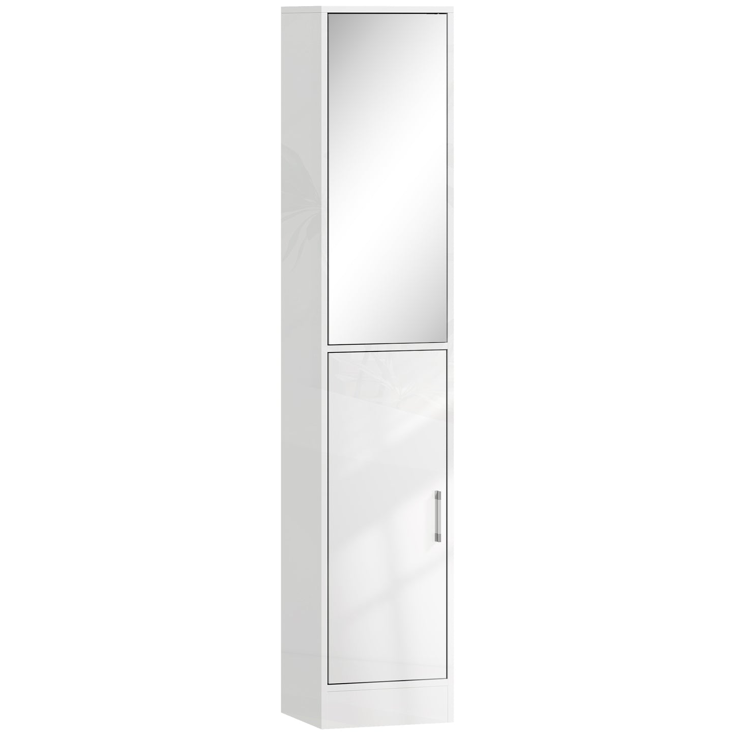 kleankin Tall Bathroom Cabinet with Mirror and Adjustable Shelf - High Gloss White Default Title