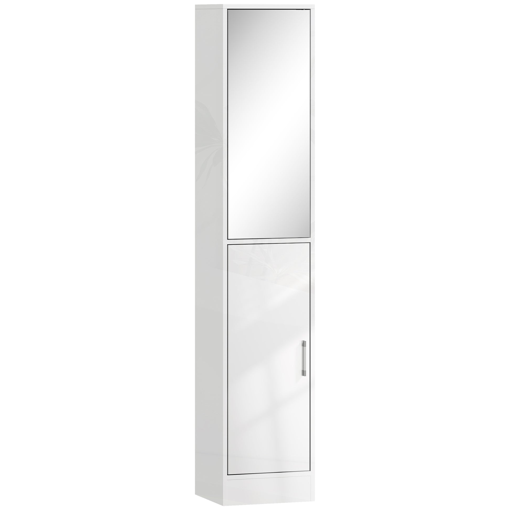 kleankin Tall Bathroom Cabinet with Mirror and Adjustable Shelf - High Gloss White Default Title