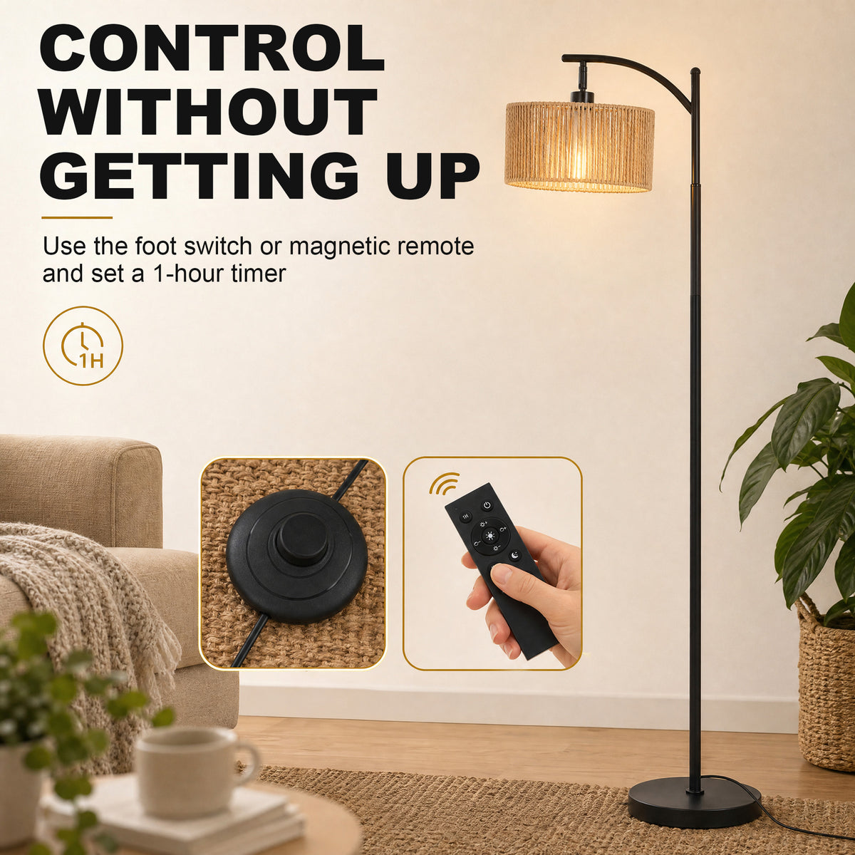 HOMCOM LED Floor Lamp, 160 cm Modern Dimmable Standing Lamp with Adjustable Shade, Magnetic Remote, Black