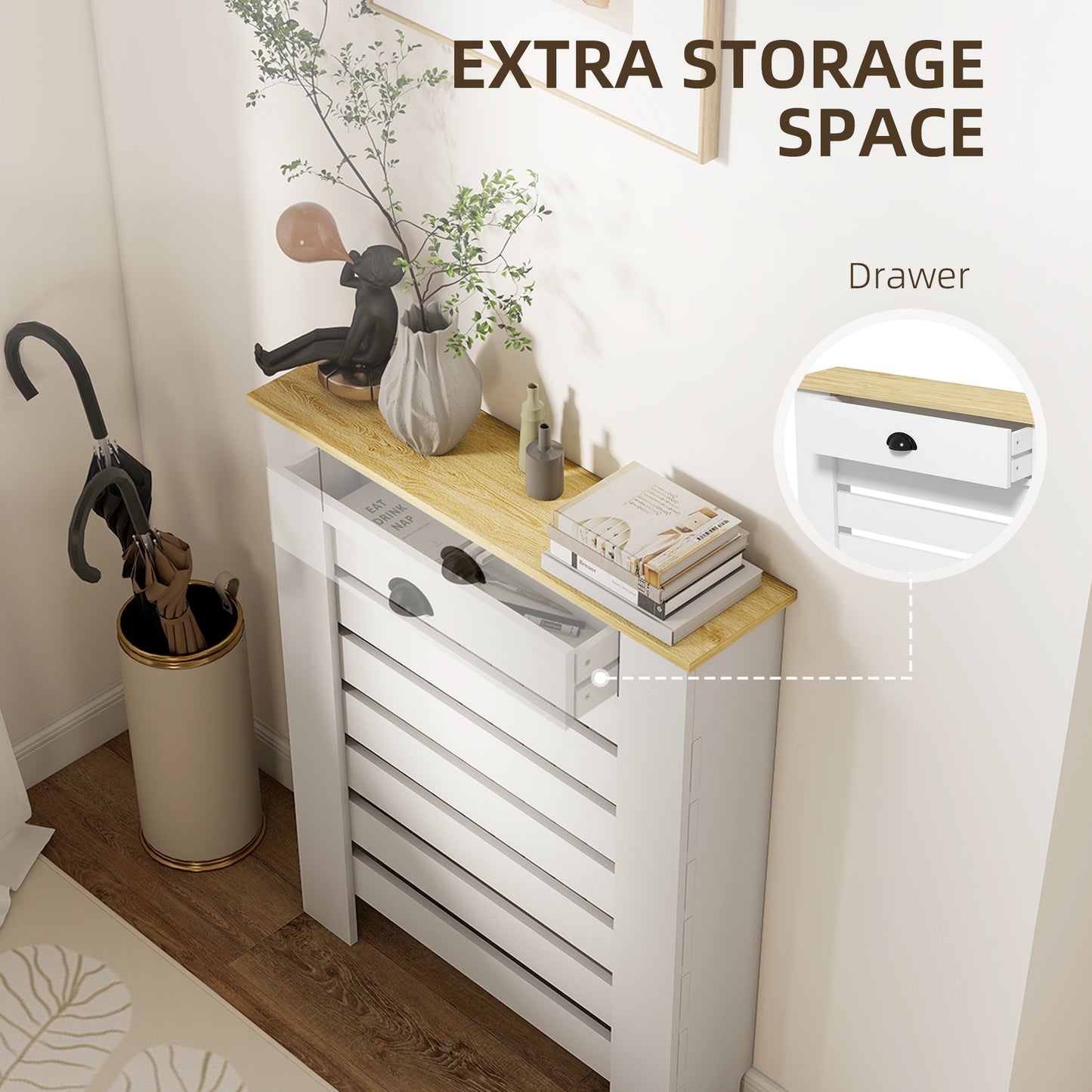 HOMCOM 95.5H x 78Wcm Radiator Cover, with Drawer - White