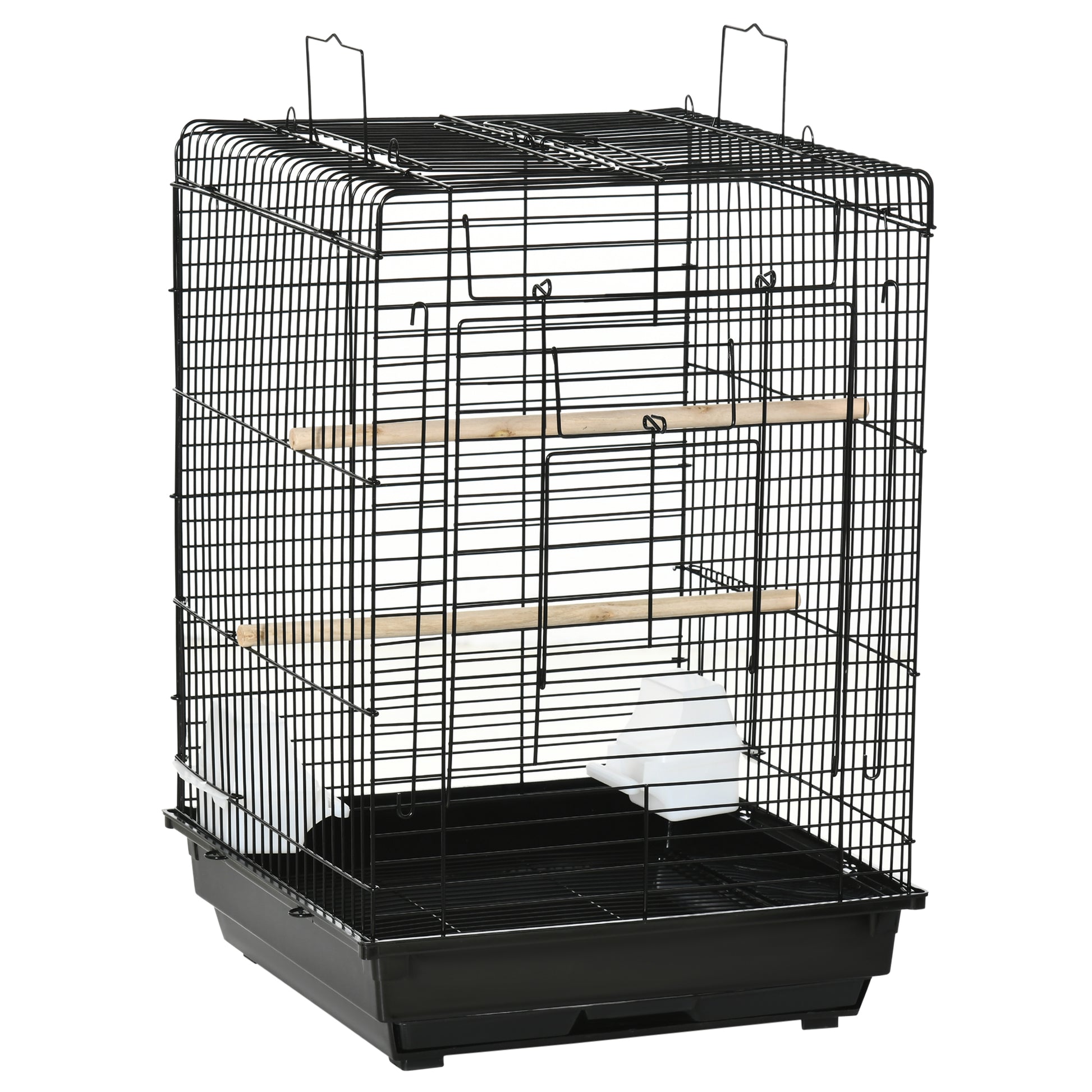 PawHut Steel Bird Cage with Openable Top, Stand, Tray, Handles, Feeding Bowls for Parakeet Cockatiel - Black