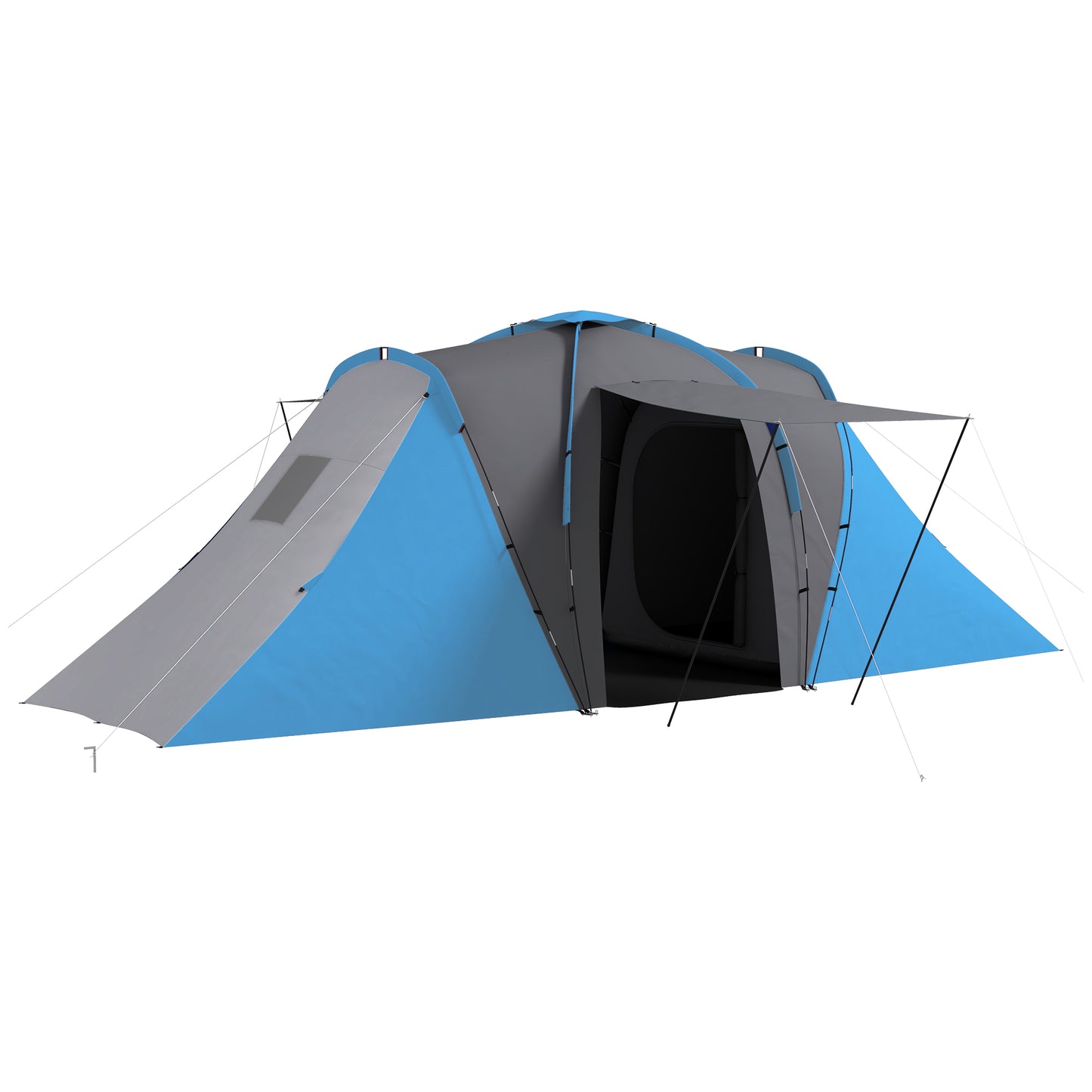 Outsunny Large Camping Tent Tunnel Tent with 2 Bedroom and Living Area, 2000mm Waterproof, Portable with Bag for 4 Man, Blue