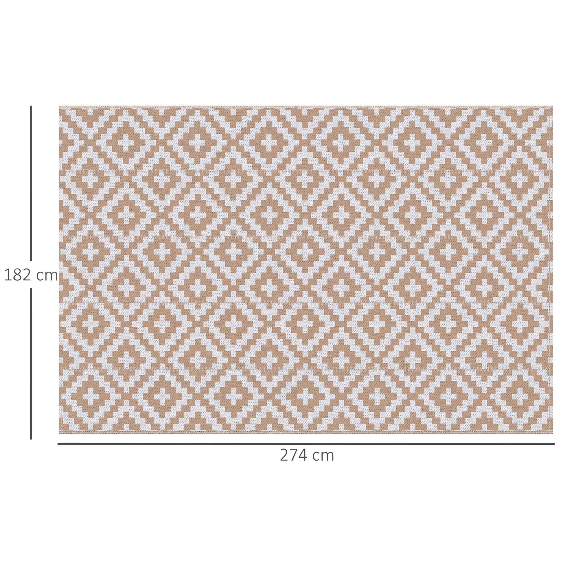 Outsunny Reversible Outdoor RV Rug, Patio Floor Mat, 274 x 182 cm Plastic Straw Rug for Garden, terrace, Beach, Camping, Coffee & White