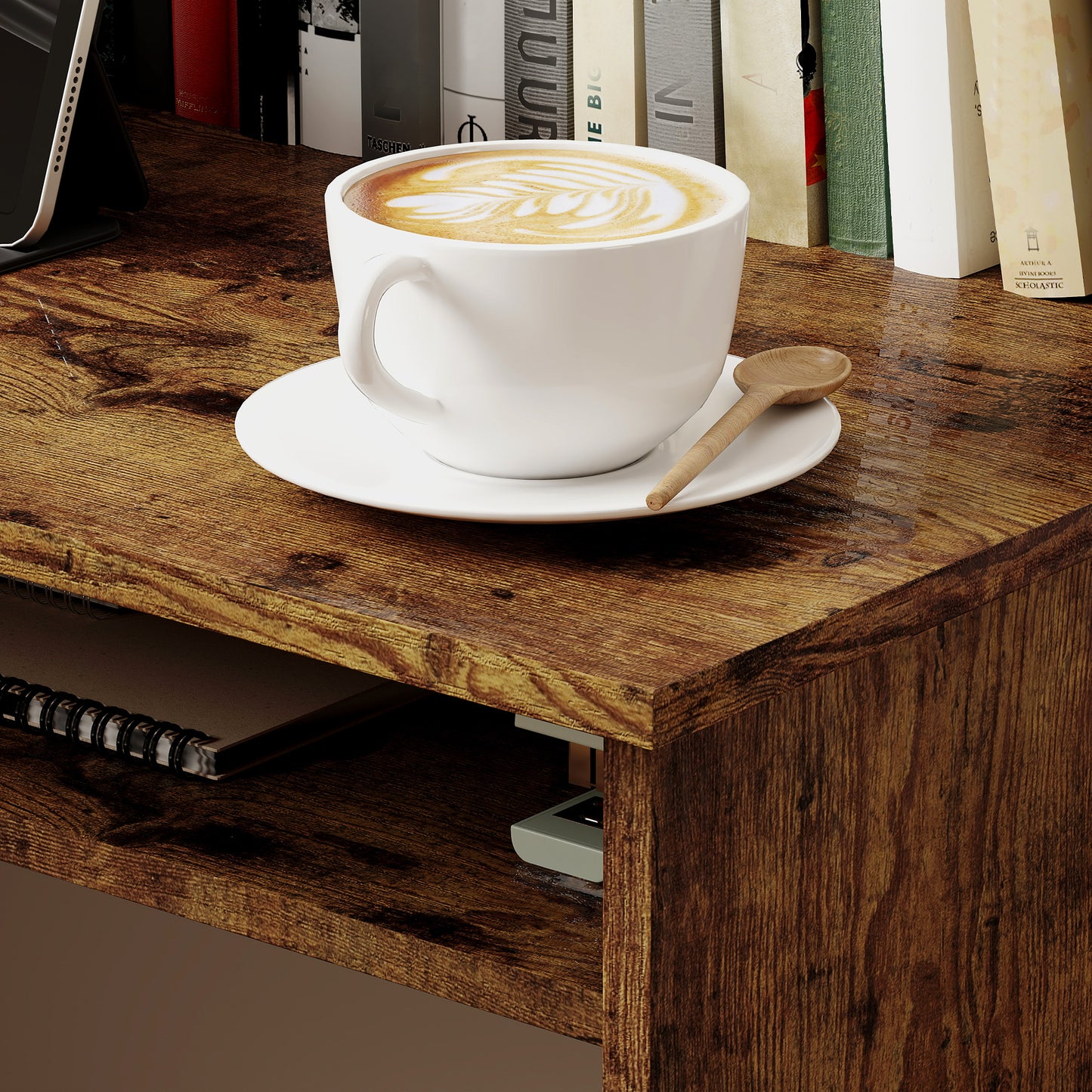 HOMCOM Boxy Work Desk, with Shelf - Wood-Effect