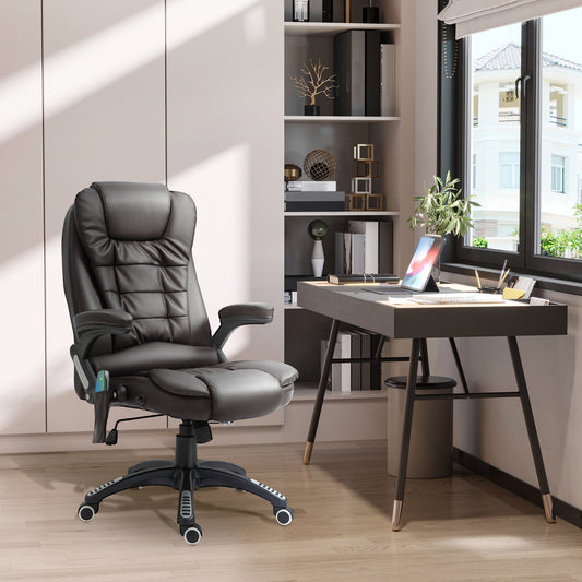 HOMCOM 6-Point Massage Office Chair with Seat Heated for Home Office, PU Leather High Back Executive Desk Chair with Adjustable Height and 360Â° Swivel for Work Study, Brown