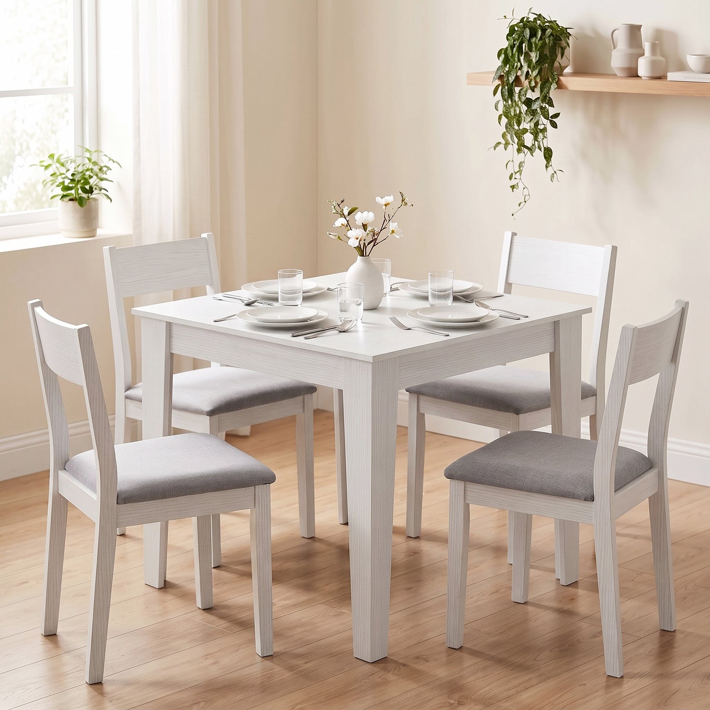 HOMCOM Dining Table for 4, 80L x 80W x 75Hcm, Modern Square Kitchen Table, White