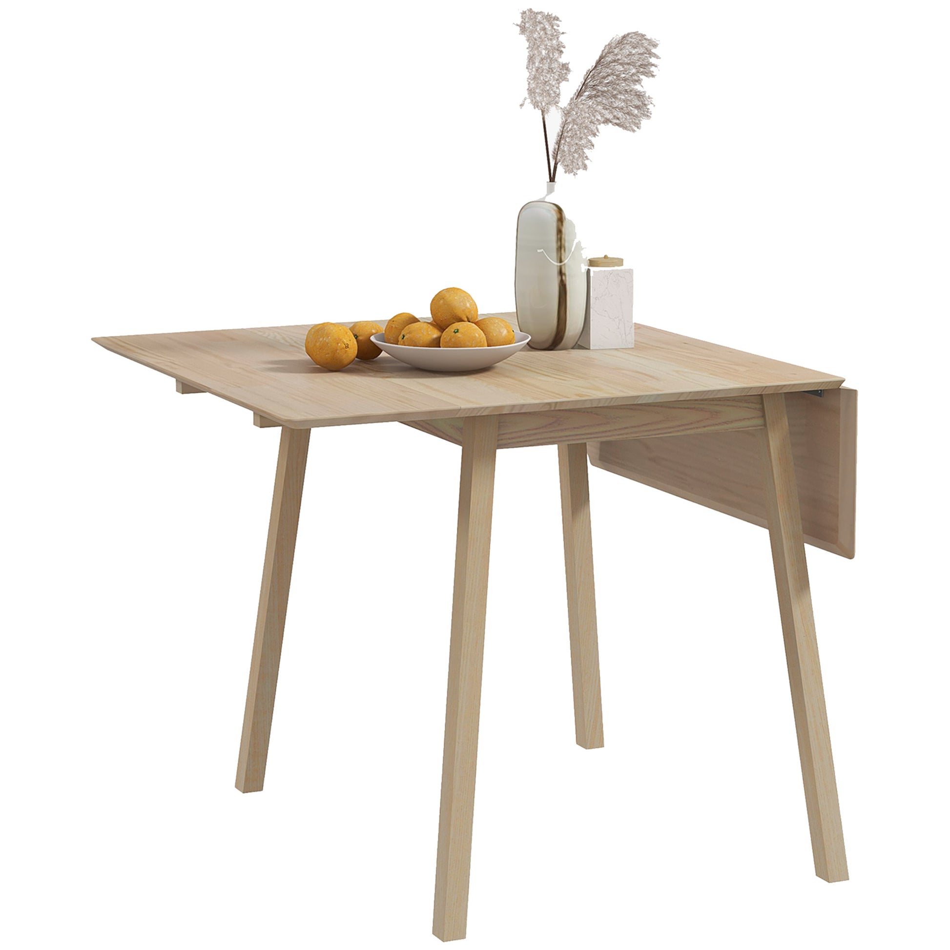 HOMCOM Solid Wood Folding Dining Table, Drop Leaf Table for 2-4 People, Natural Wood Finish