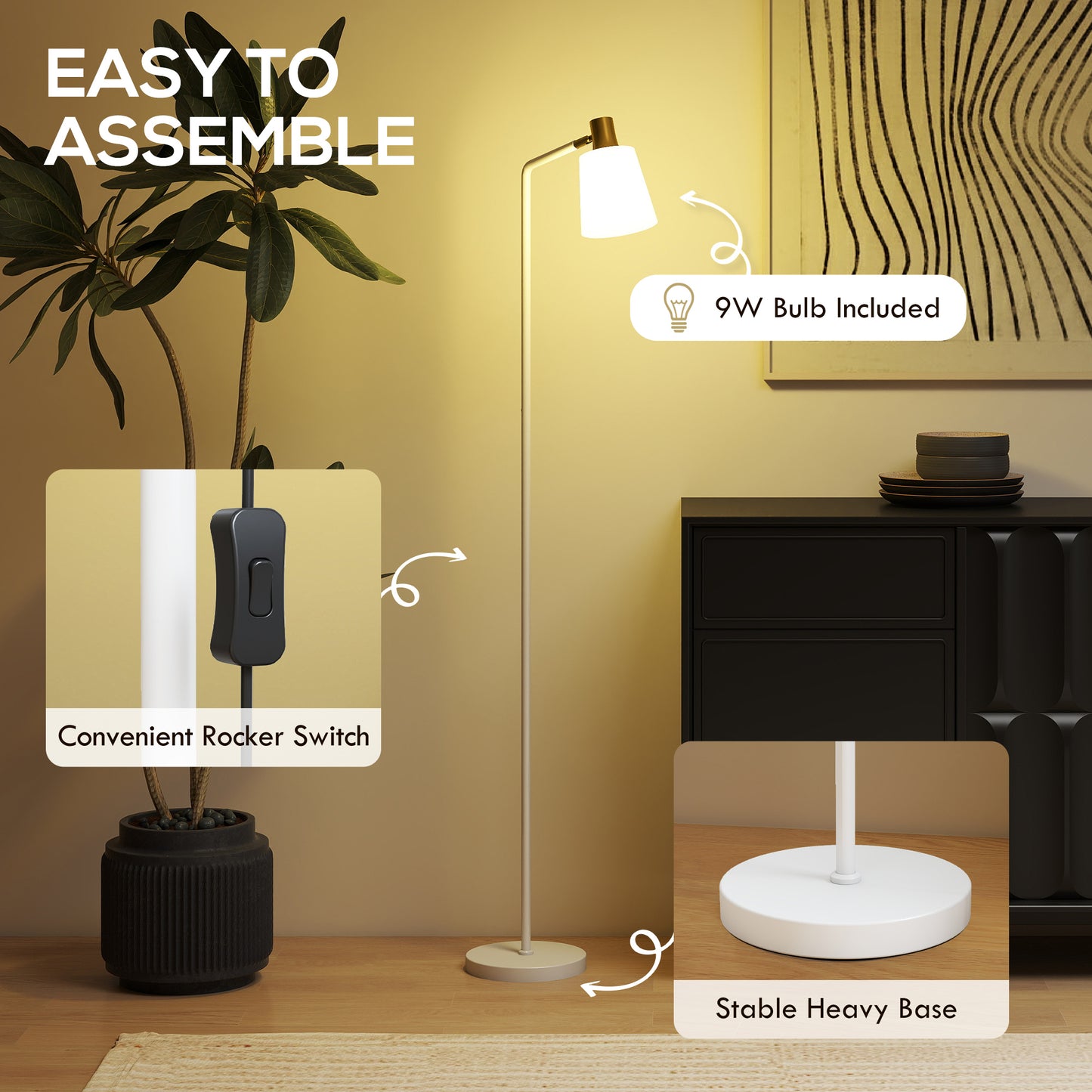 HOMCOM Modern Standing Lamp, Floor Lamp with 350Â° Rotatable Head for Living Room, White