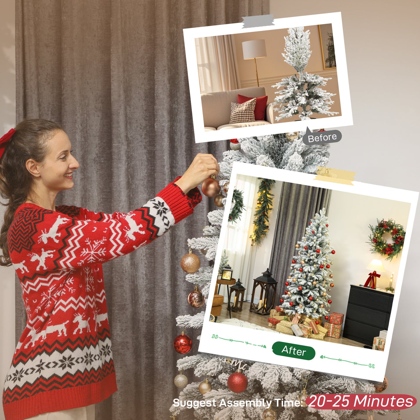 HOMCOM 6ft Flocked Artificial Christmas Tree