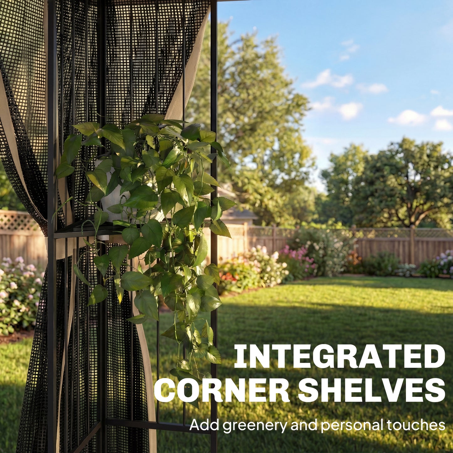 Outsunny 3 x 3 m Outdoor Garden Gazebo with Post Shelves, UPF50+ DoubleÂ Roof Patio Permanent Pavilion, Brown