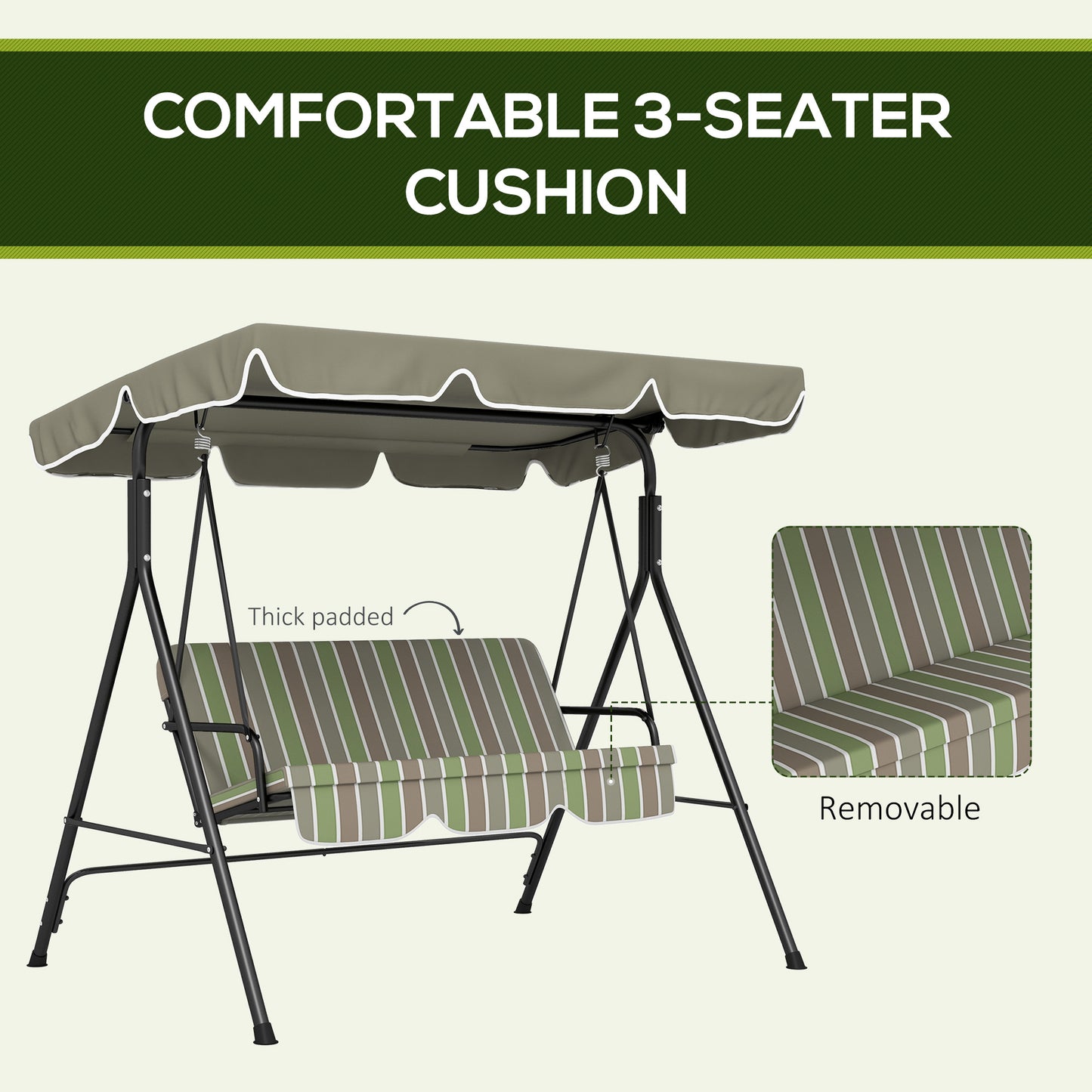 Outsunny Three-Seater Garden Swing Chair, with Adjustable Canopy - Green