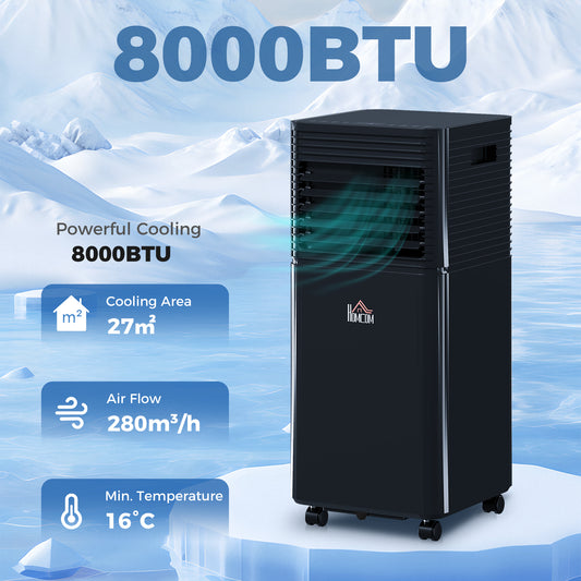 HOMCOM 8000 BTU 4-In-1 Portable Air Conditioner Unit Cooling Dehumidifying Ventilating  for Room up to 27mÂ², with Fan, Remote, 24H Timer, Window Mount Kit, R290, A Energy Efficiency