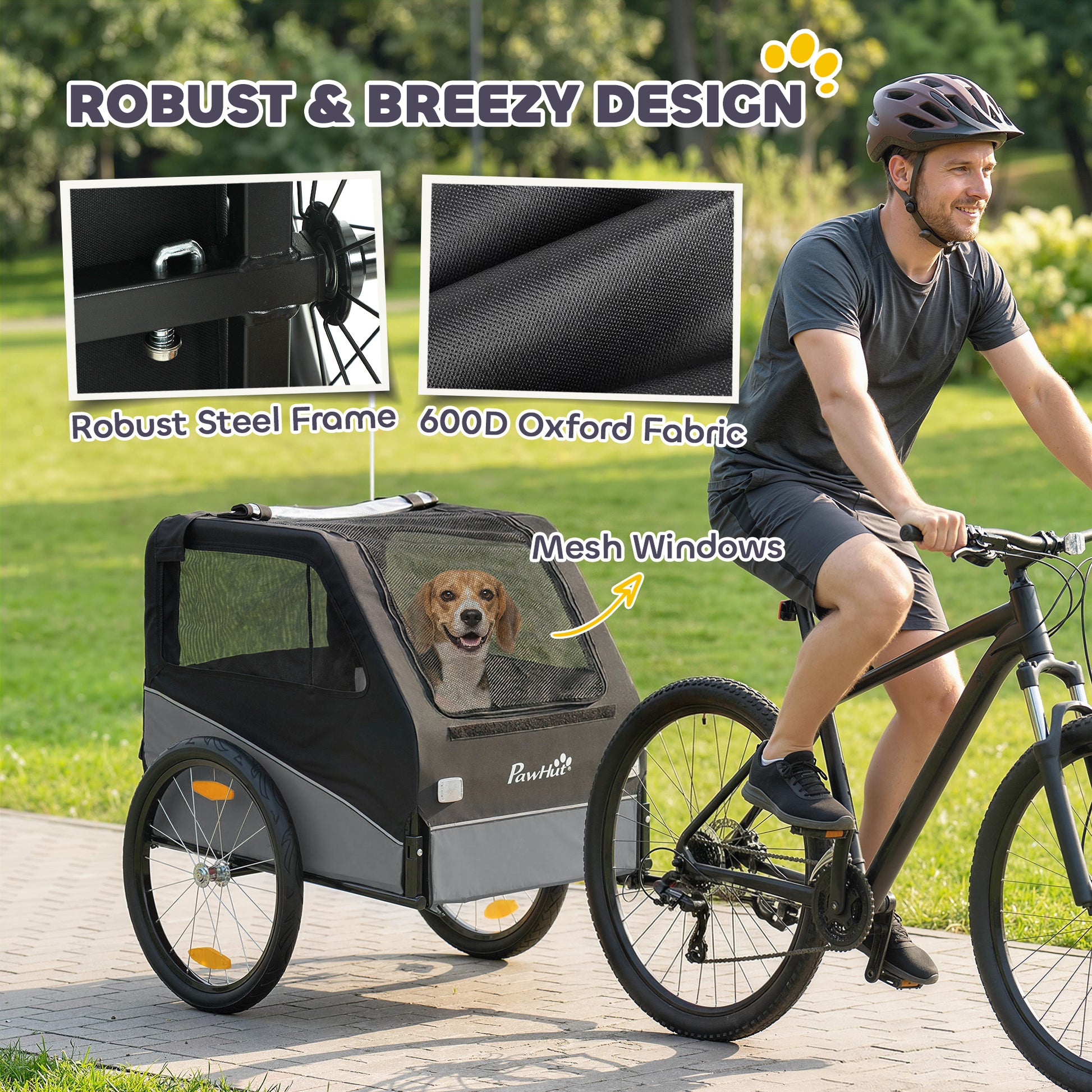 PawHut Dog Bike Trailer, Dog Cart Bicycle Carrier for Small and Medium Pets with 20" Inflatable Rubber Wheels, Grey