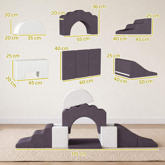 AIYAPLAY 7 Piece Kids Soft Play Set with Detachable Cover, Baby Indoor Climb and Crawl Foam Toys for Toddlers, Brown