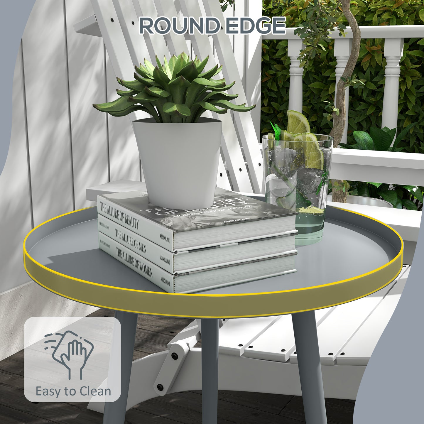 Outsunny Round Garden Coffee Table, Outdoor Side Table with Rounded Steel Edge, Ã˜40 x 50H cm, Grey