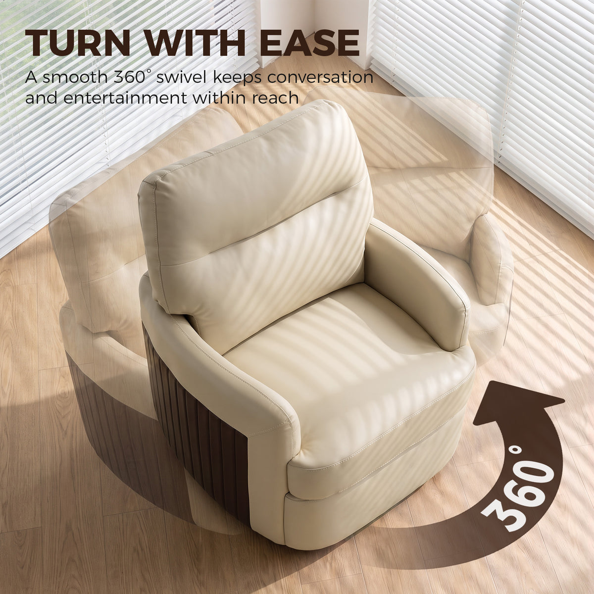 HOMCOM 360Â° Swivel Accent Chair, Modern Armchair with Thick Cushion, PU Leather Upholstered, Cream White