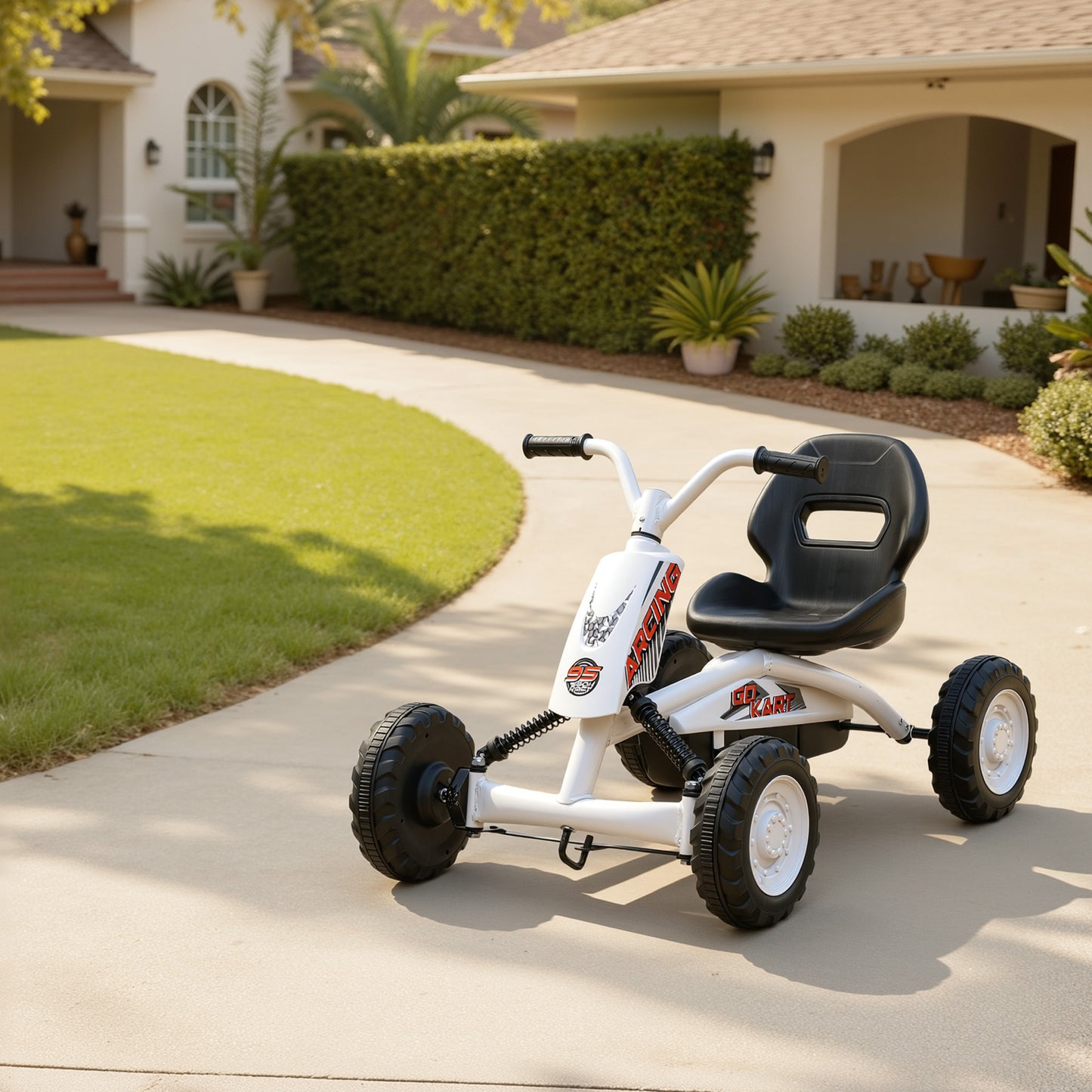 AIYAPLAY Kids Pedal Go Kart with Steel Frame, Sporty Design, for Ages 2-5 Years, White