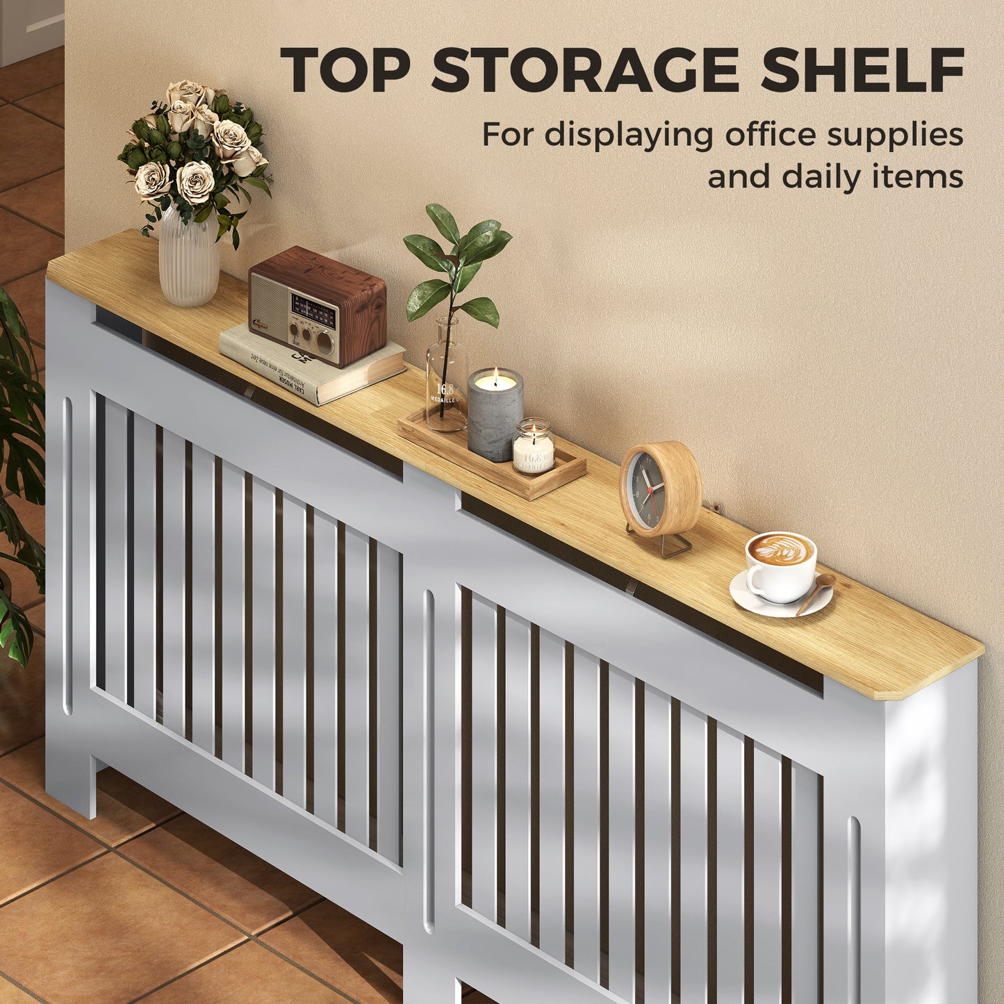 HOMCOM Slatted Radiator Cover, Painted Cabinet with Line Grill Design, 172L Ã— 19W Ã— 81H cm, Grey
