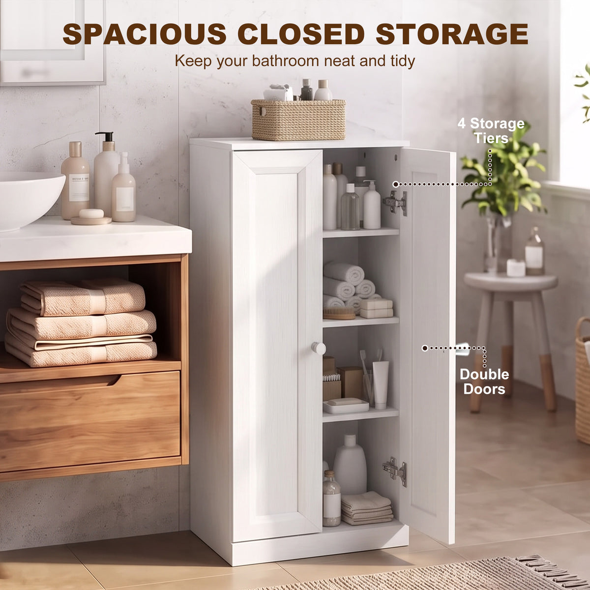 HOMCOM Narrow Bathroom Cabinet, Slim Storage Cabinet with 2 Doors & 4 Tiers, Freestanding Narrow Cupboard