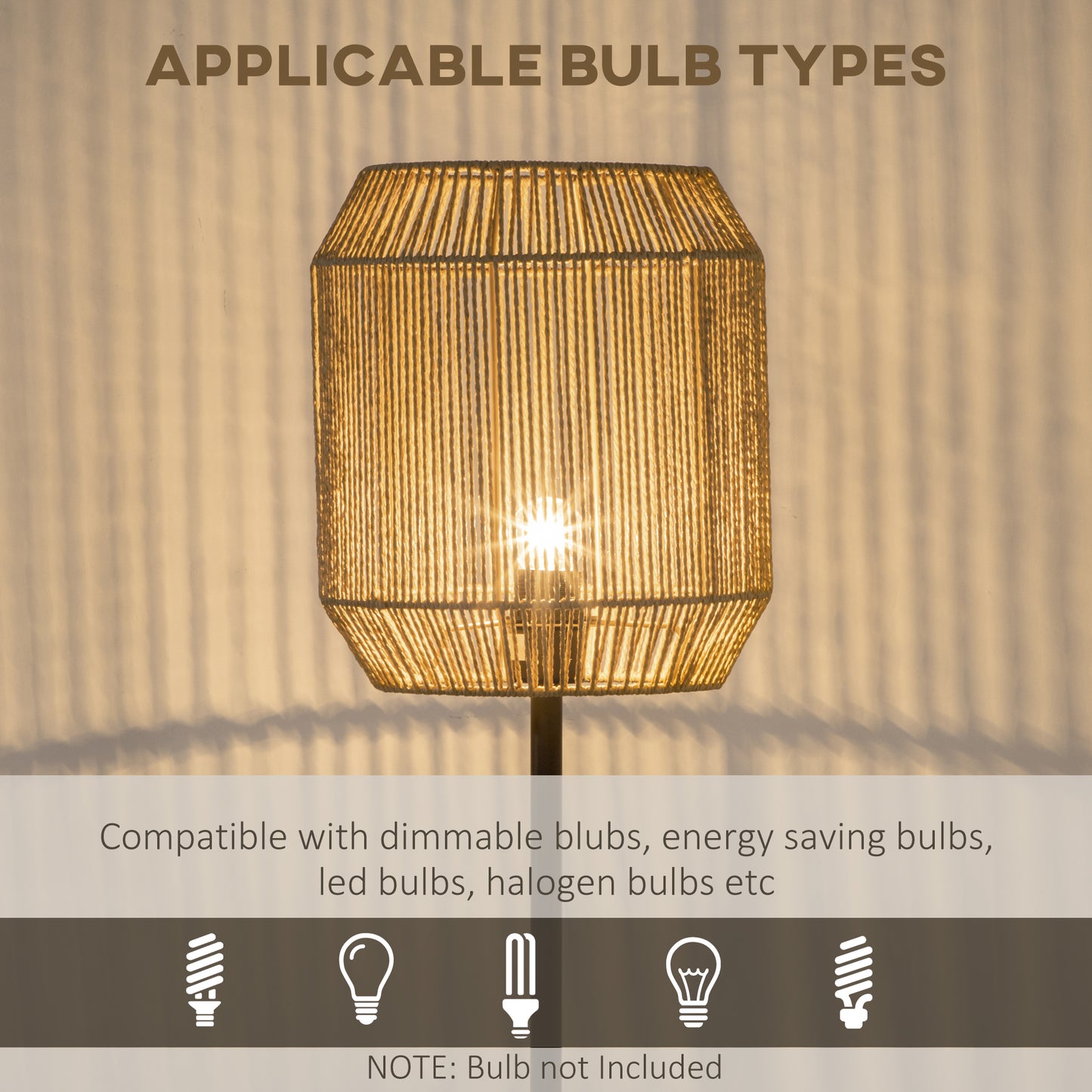 HOMCOM Farmhouse Standing Lamp, Floor Lamps with Hand Woven Rattan Lampshade for Living Room