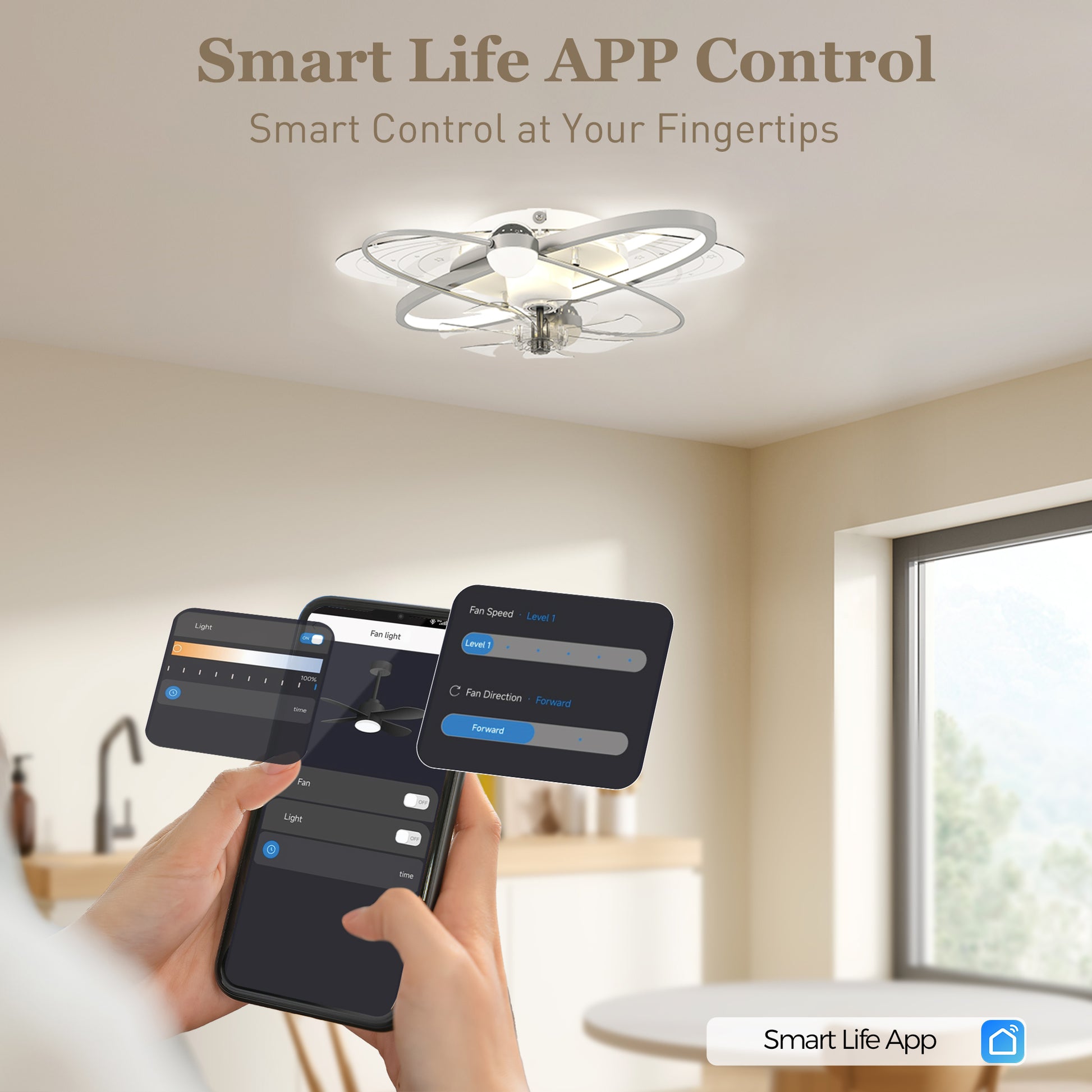 HOMCOM Ceiling Fan with Light and Remote, 3 Colour Temperatures, LED Mount Ceiling Fan Light for Bedroom, Silver Tone