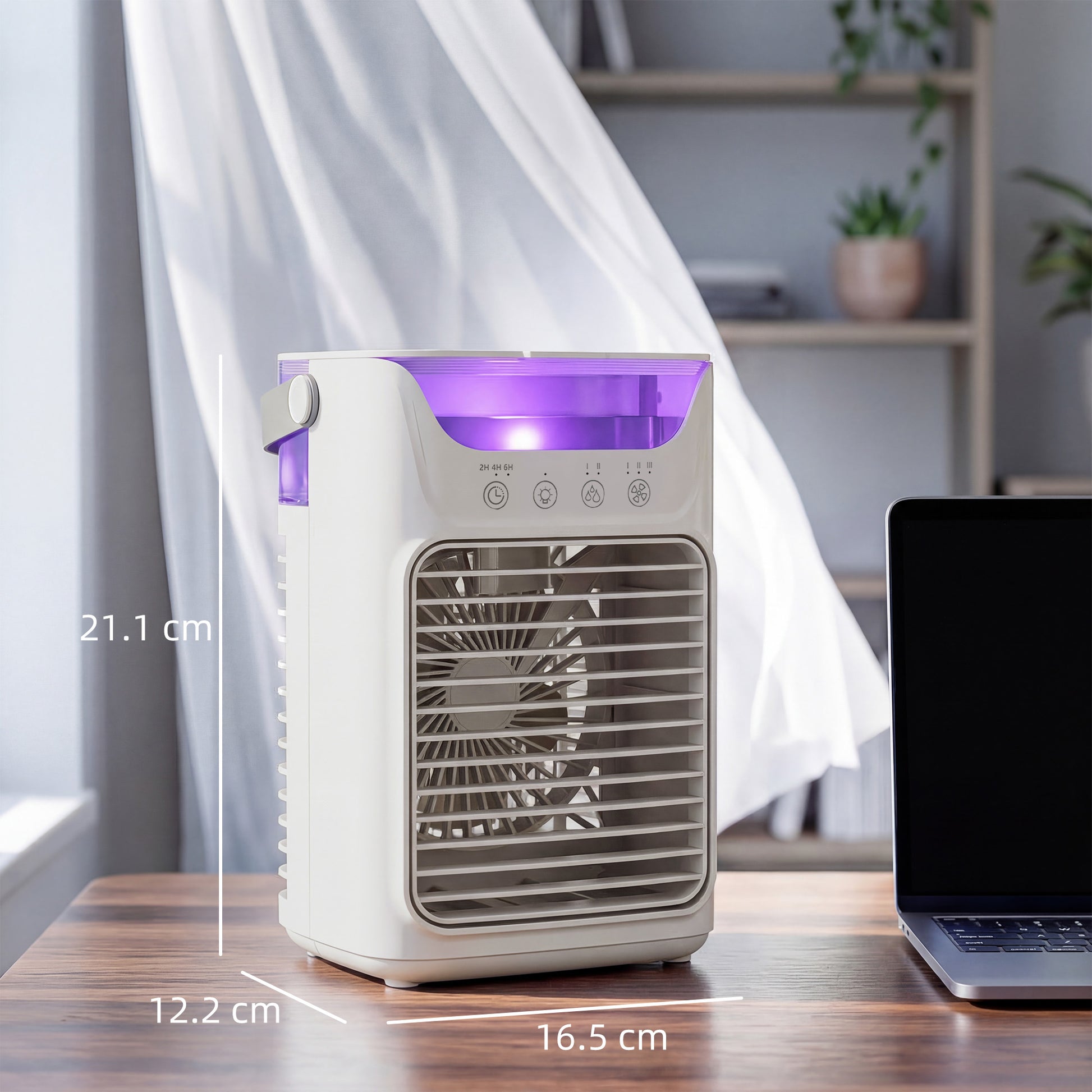 HOMCOM Air Cooler with Adjustable Head, Portable Air Conditioner with 3 Wind Speed, 2 Cool Mist, RGB Light, Grey