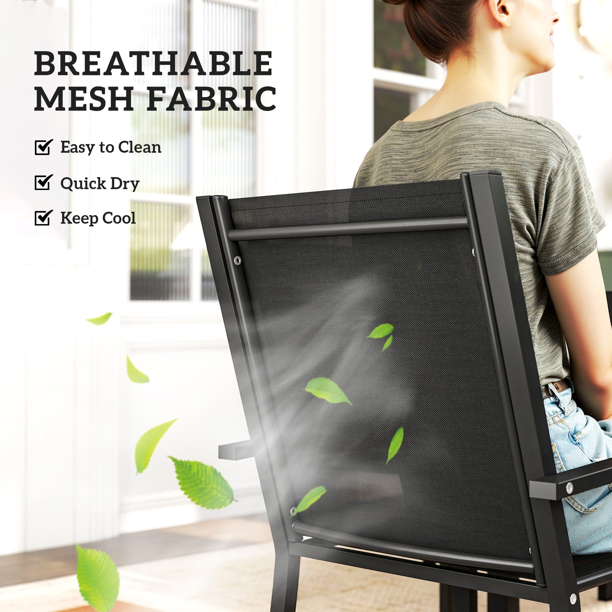 Outsunny Seven-Piece Garden Dining Set, with Plastic Wood-Top Table - Black