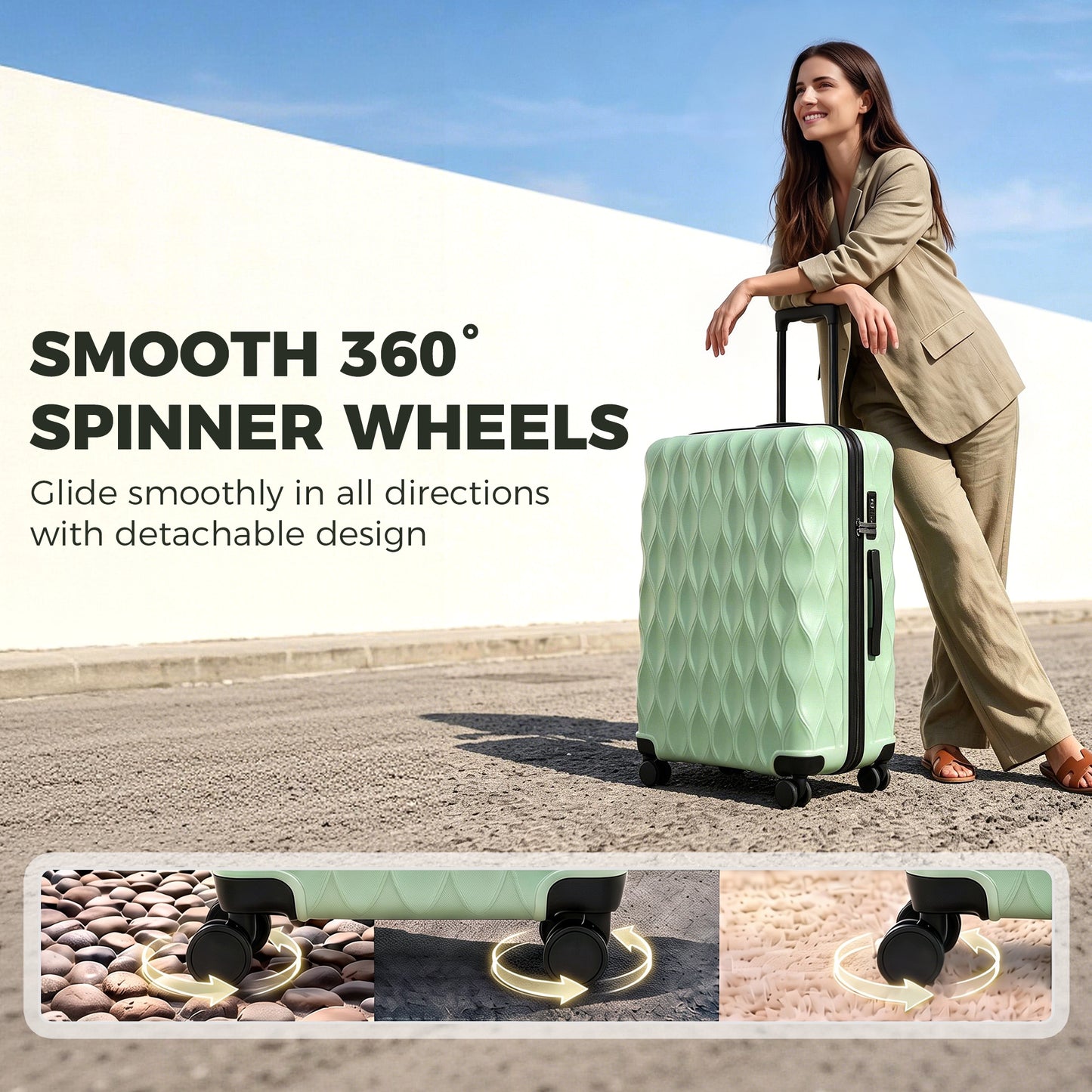 HOMCOM 77cm 98L Suitcase, Lightweight ABS Hard Shell Carry On Luggage with TSA Lock, Spinner Wheels, Telescopic Handle, Green