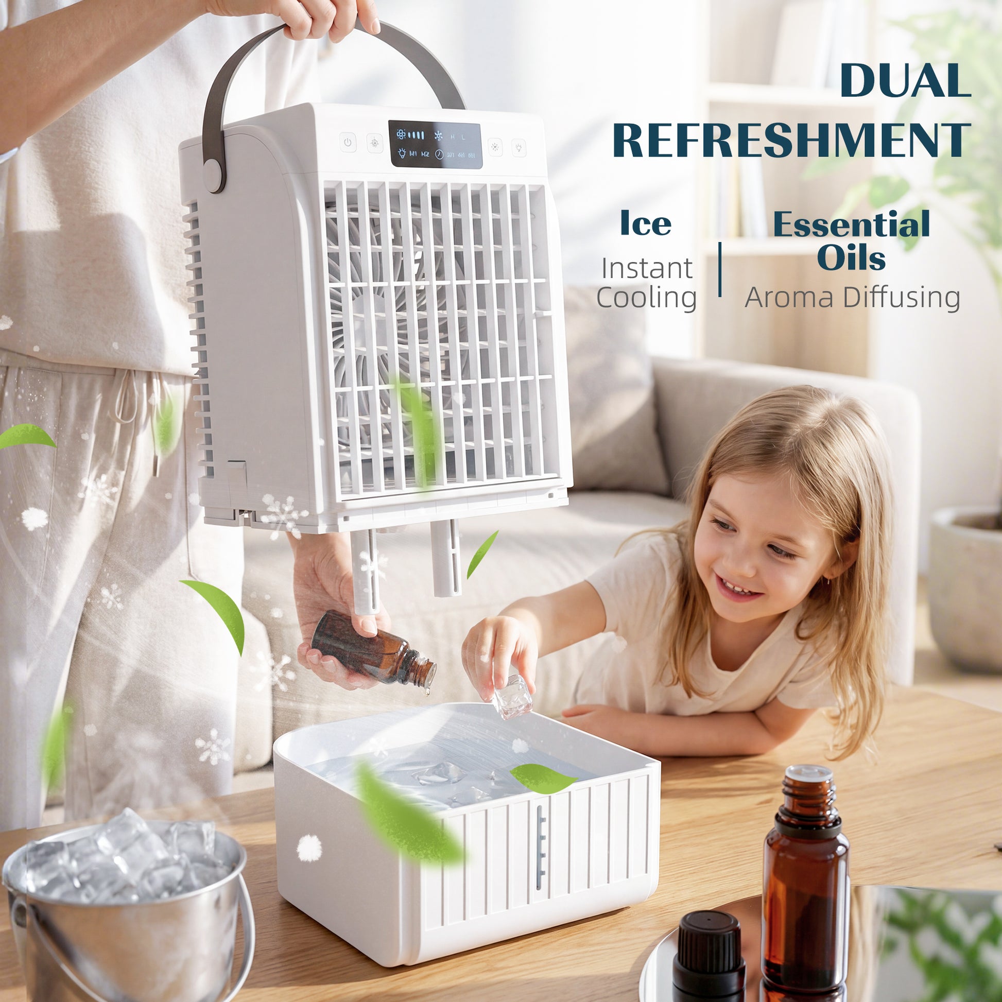 HOMCOM Portable Air Conditioner, 4-in-1 Mini Air Cooler with 4 Wind Speed, 2 Cool Mist, RGB 7 LED Light, White