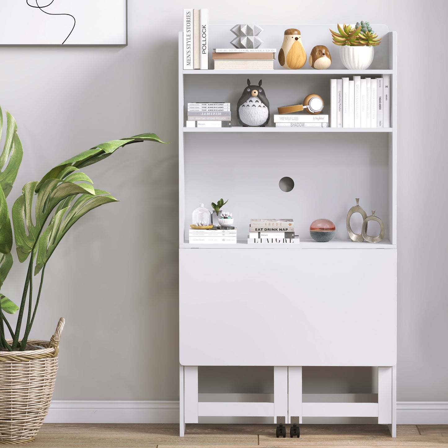 HOMCOM Foldable Desktop, Computer Desk with Storage Shelves, 80 x 69 x 155 cm, White