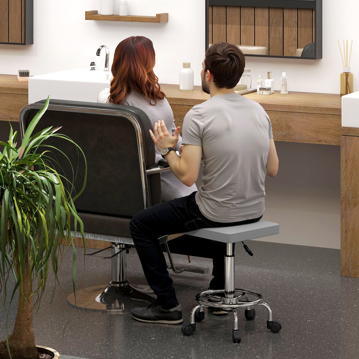 HOMCOM Faux Leather Padded Salon Stool - Grey