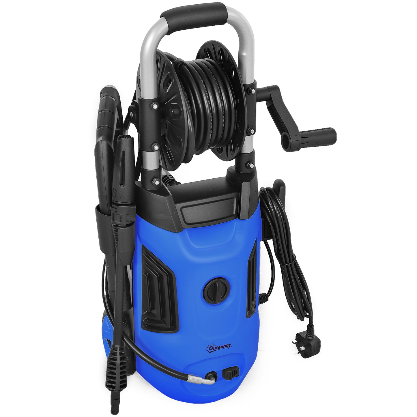 Outsunny 1800W HighÂ PressureÂ Washer, 150 Bar Pressure, 420 L/h Flow, Portable Power Washer Jet Wash Cleaner with Adjustable Nozzle, 6M Hose, Hose Reel, Steel Handle for Home Patio Car Driveway, Blue