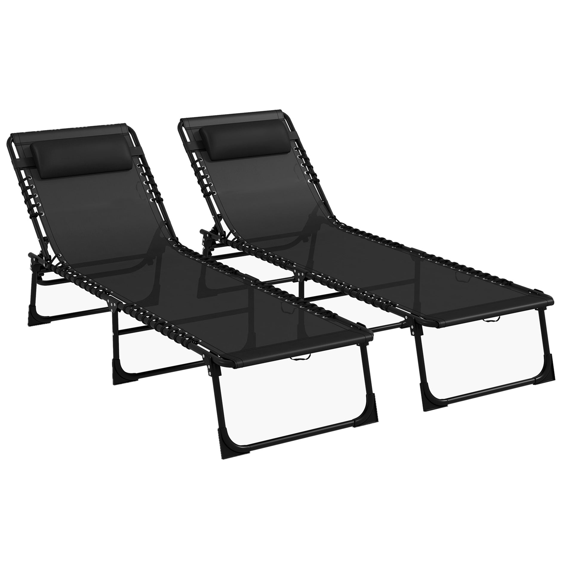 Outsunny Set of Two Folding Sun Loungers, with Four-Position Backs - Black Default Title