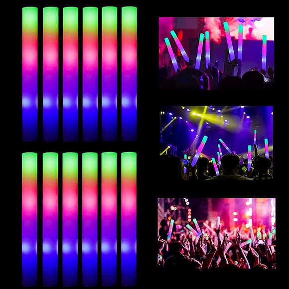 100pc LED Foam Sticks Flashing MultiColour Glow In Dark Light Up Party Concert