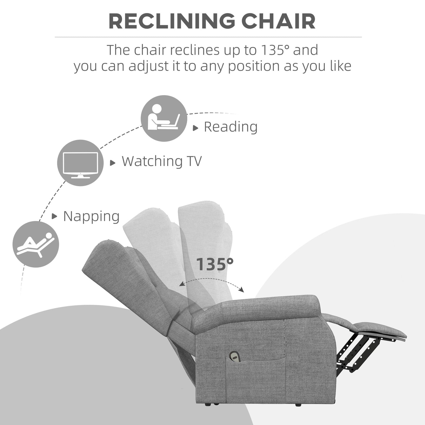 HOMCOM Power Lift Recliner Armchair, Electric Lift Chair for Elderly, Fabric Riser and Reclining Chair with Wingback, Remote Control, Side Pockets, Footrest, for Living Room, Grey