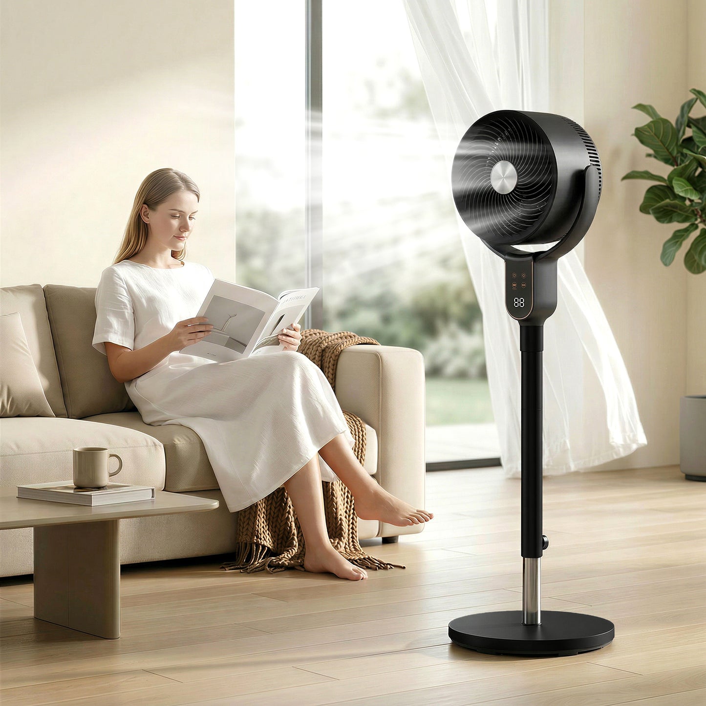 HOMCOM 20 dB Silent Standing Fan for Bedroom, 42" Pedestal Fan with Remote, 90Â° Oscillating, 8 Speeds, Remote Control, Black