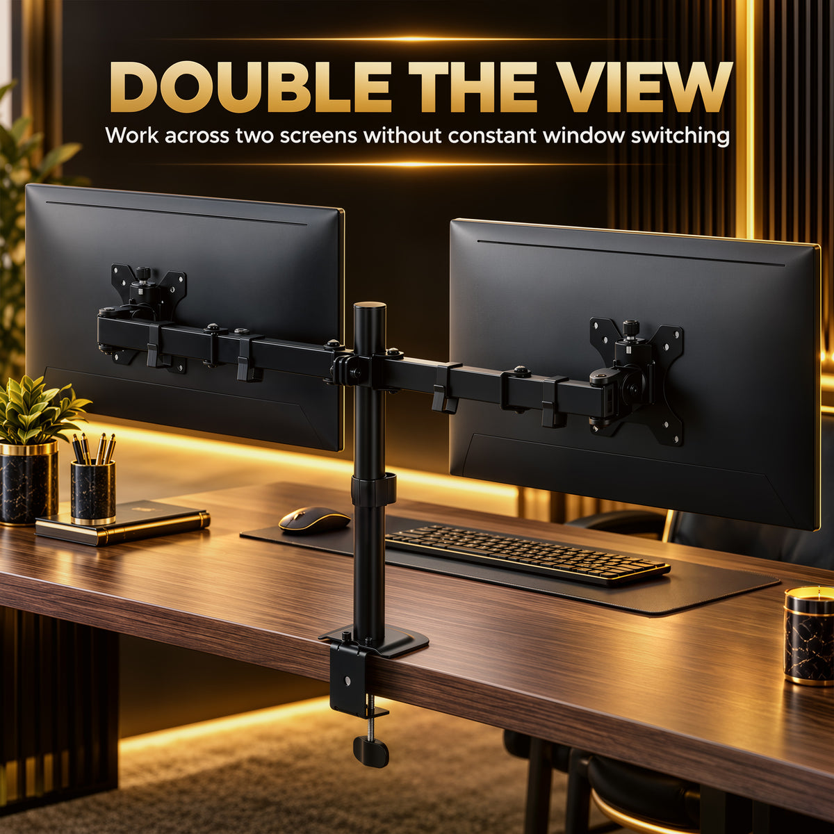 HOMCOM Dual Monitor Stand for 2 Screens up to 32", Height Adjustable Monitor Riser with Tilt, Swivel & 360Â° Rotation