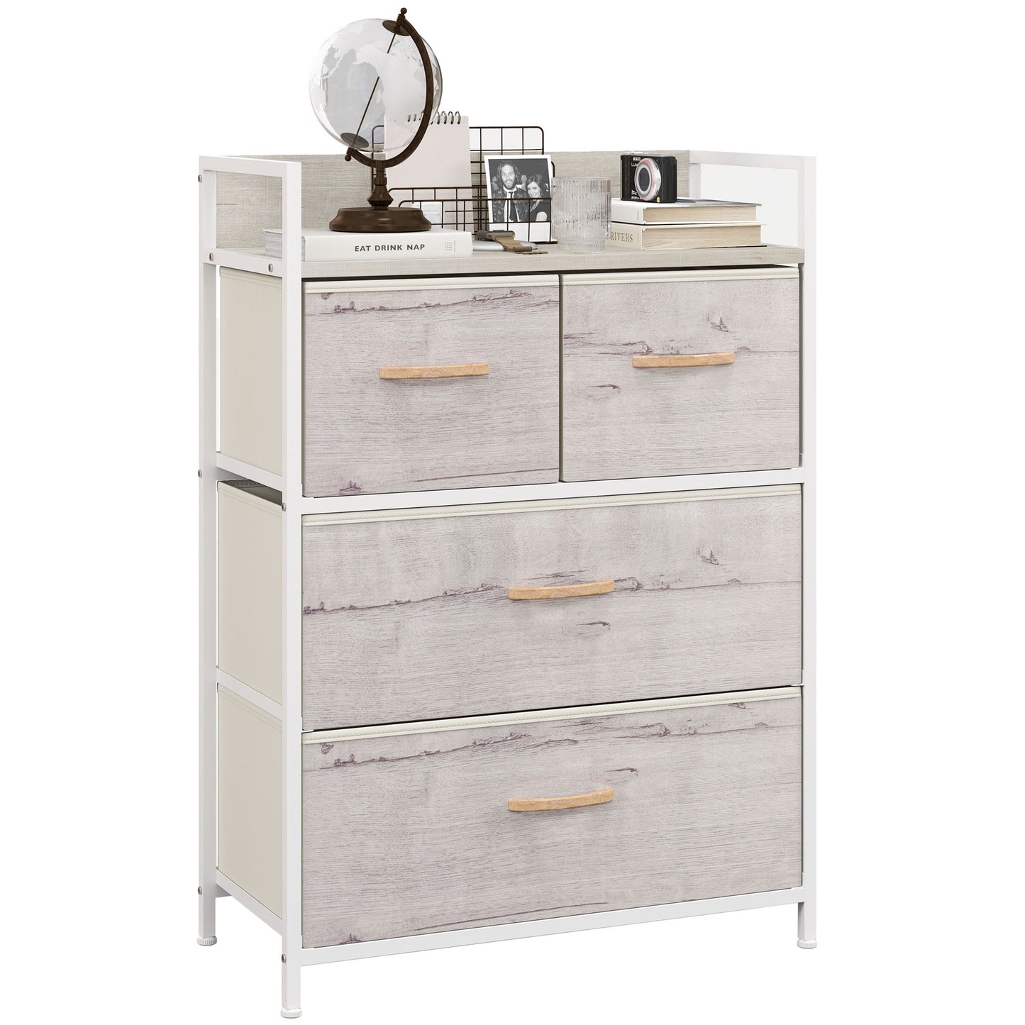 HOMCOM Rustic Chest of Four Fabric Drawers - Black