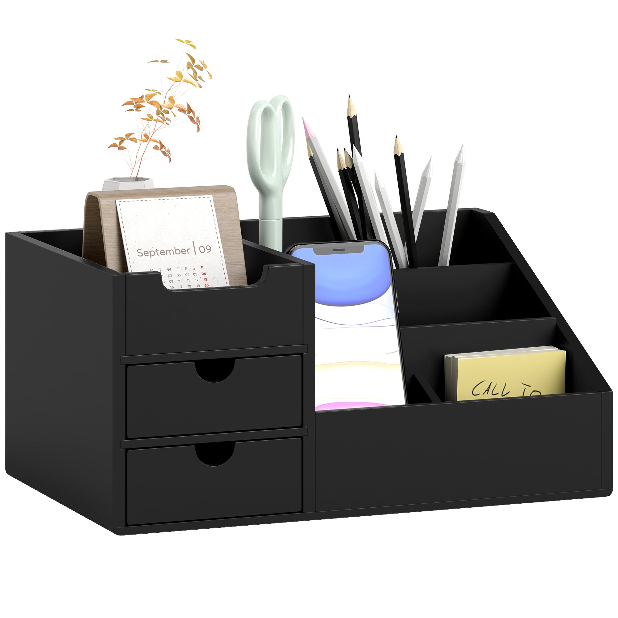 HOMCOM Desk Organiser Holder, Bamboo Multi-Function Storage Caddy with ...