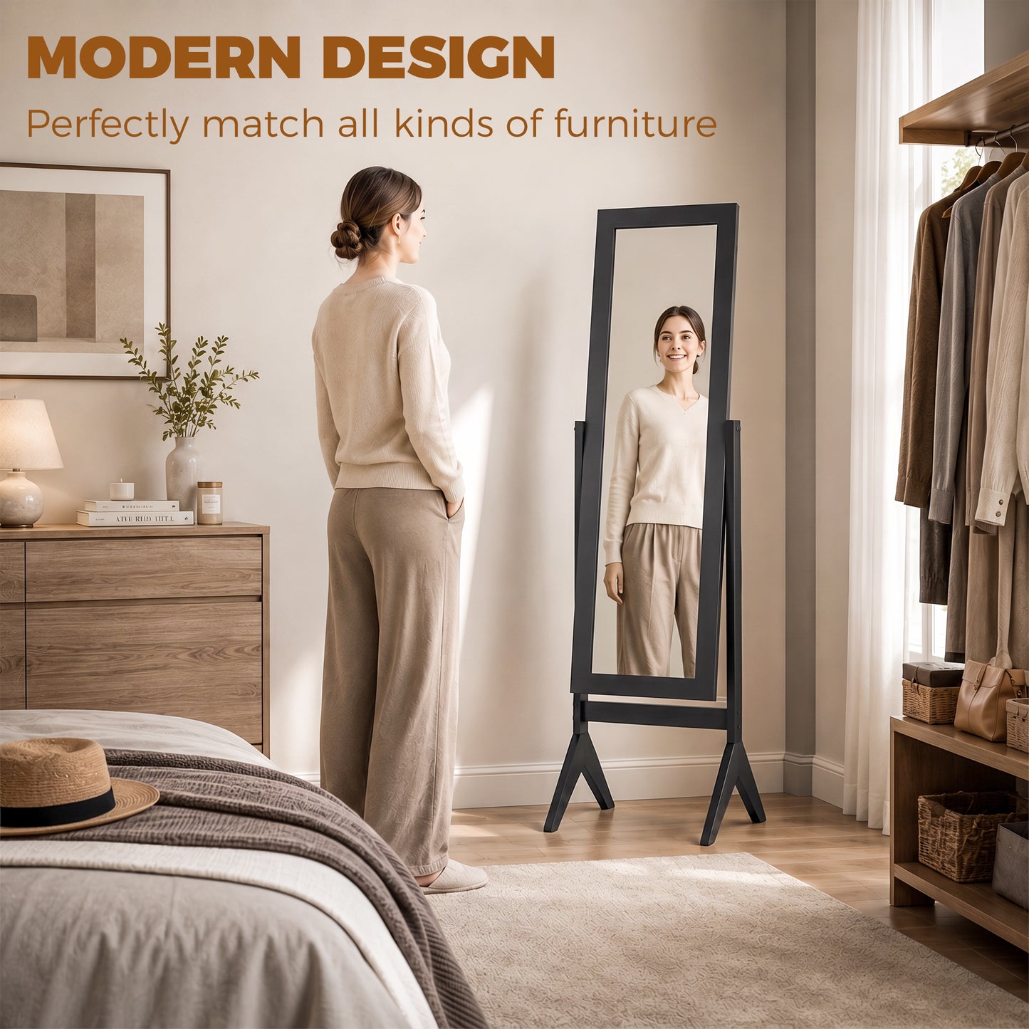 HOMCOM Freestanding Adjustable Angle Dressing Mirror, Full Length Mirror for Bedroom, Living Room, 148 x 47 cm, Black
