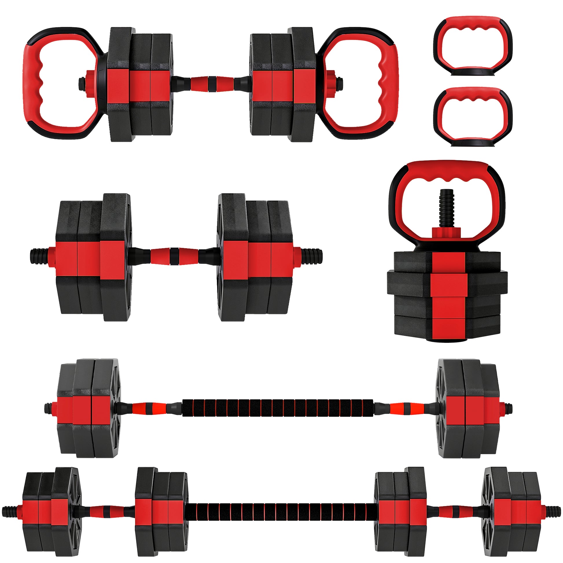 SPORTNOW 6-in-1 Adjustable Weight Dumbbells Set, Used as Kettlebell, Barbell, Dumbbell, Push-Up Stand, 20kg Free Weights Set for Men and Women Home Gym Training, Red Default Title