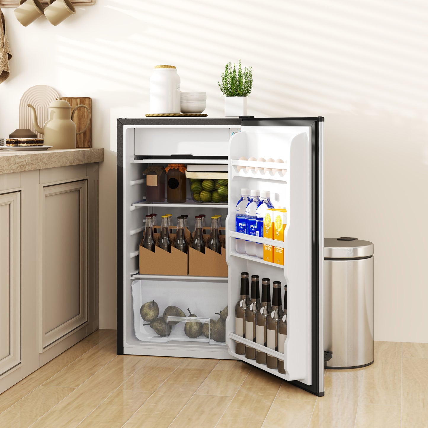 HOMCOM 91 Litre Freestanding Under Counter Fridge Freezer, Small Fridge with Chiller Box, Adjustable Thermostat, 47.5cm Wide, Silver Tone