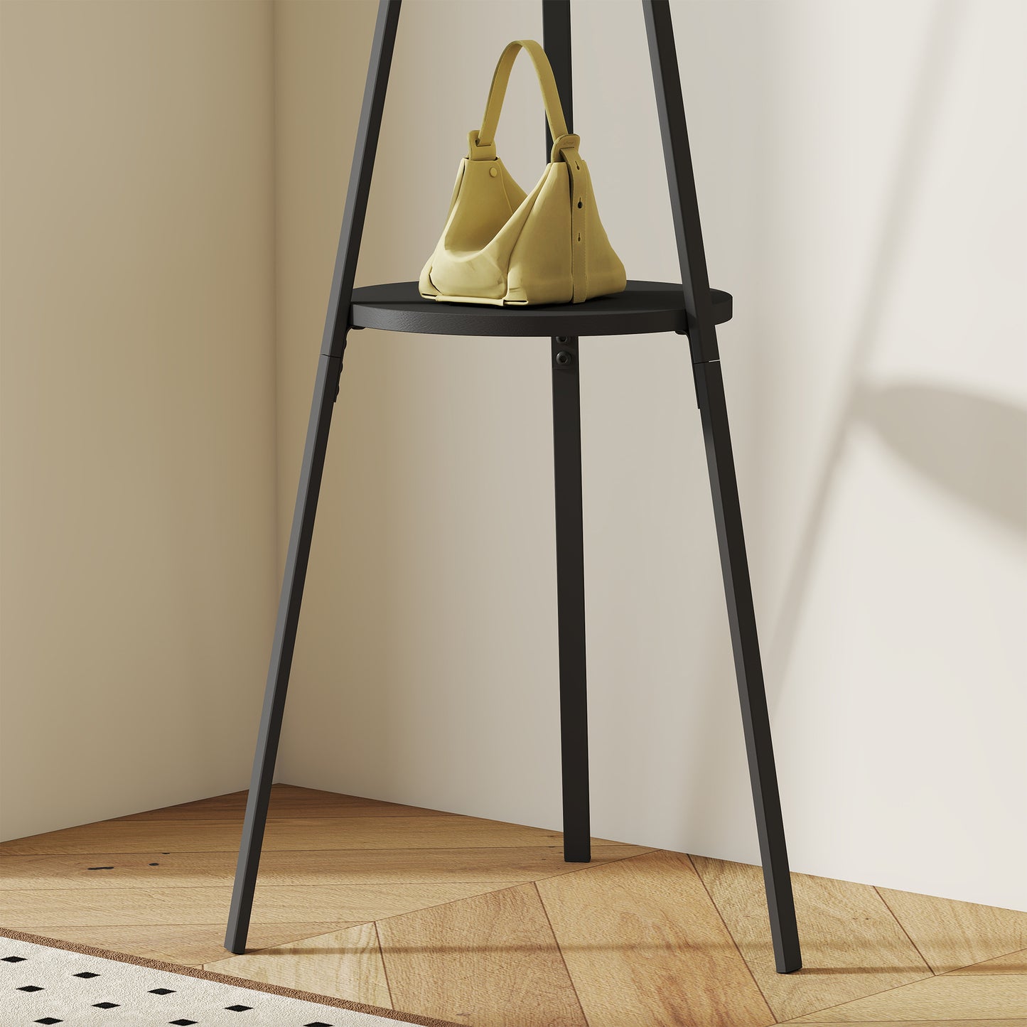 HOMCOM Freestanding Metal Coat Rack Stand 9 Hooks Clothes Tree with 1 Shelf Hat Display Hall Tree Hanger Bag Umbrella Hanging Organiser Black